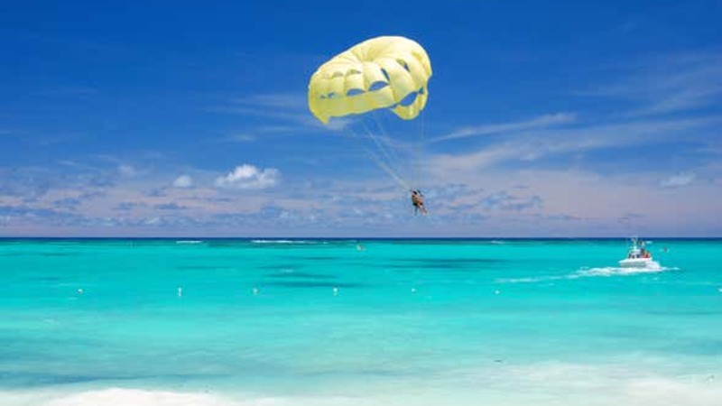 Parasailing over Seven Mile Beach